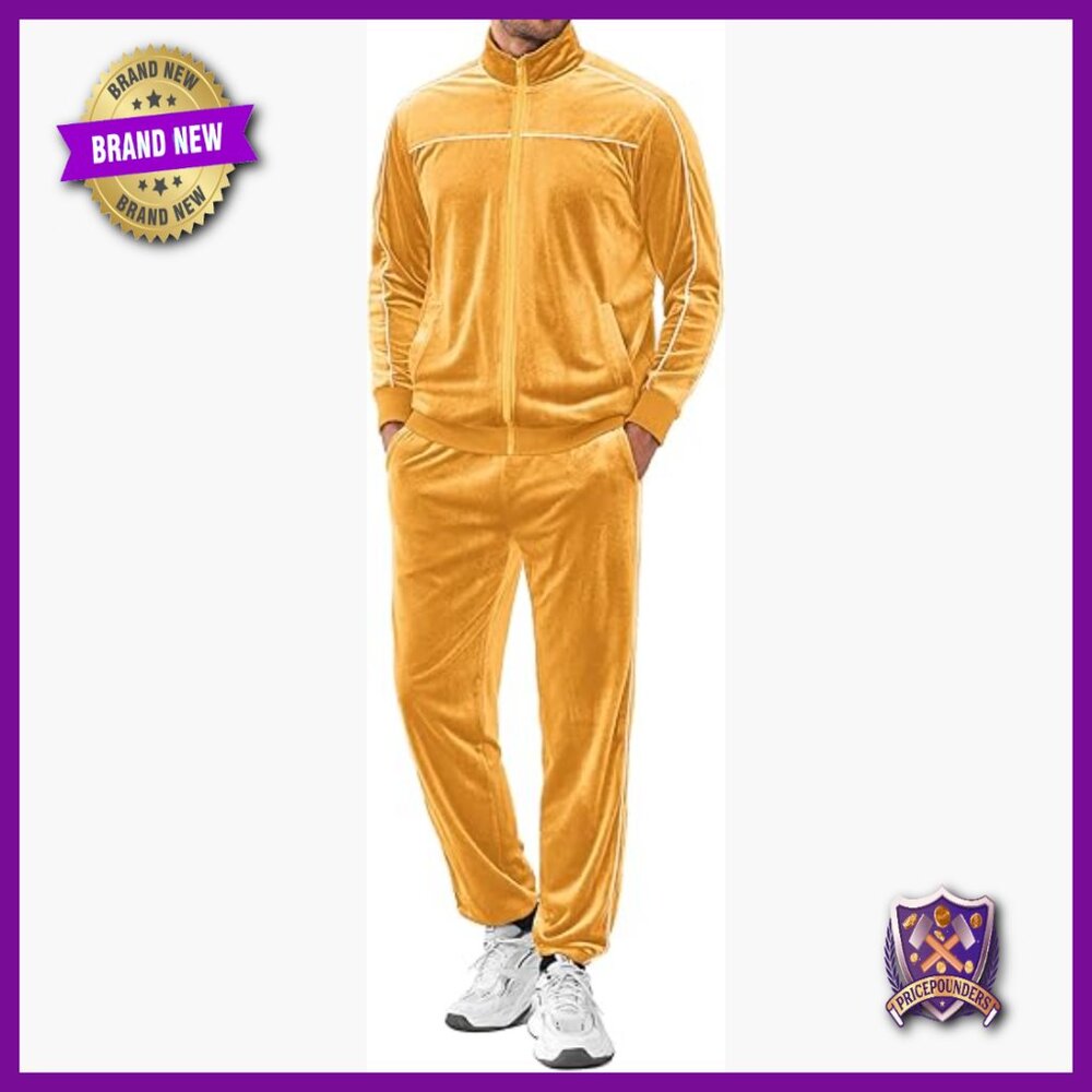 Men's Velour Tracksuit Set - Velvet Zip Up Jacket & Pants - X-Large